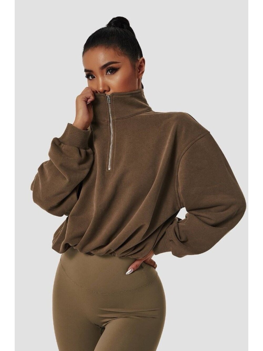 Los Angeles Boutique Brown 1/2 Zip Casual Athleisure Pullover Sweatshirt Top M